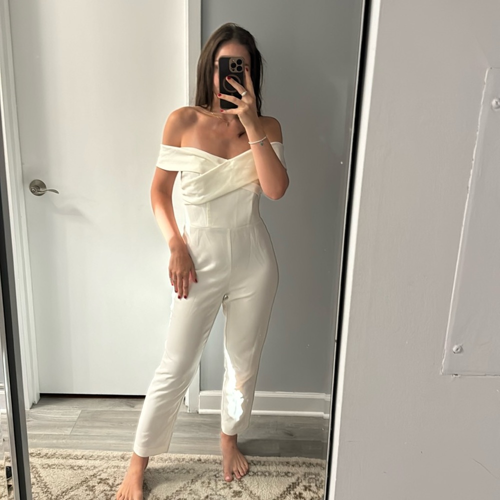 H&M cream/white off the shoulder jumpsuit